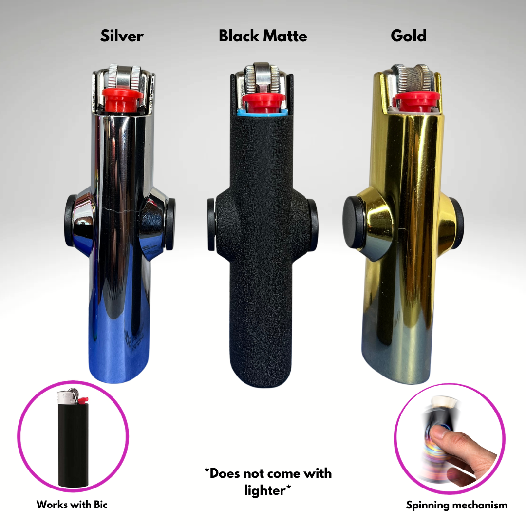 FLKR LYTR® 3PK "Black, Gold, Silver, Purple Chromium Pack " Fidget Spinner Lighter Case for Bic® Spinner Lighter Case | FLKR LYTR