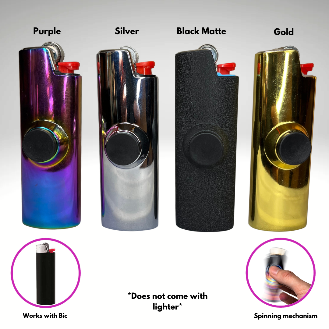 FLKR LYTR® 4PK "Black, Gold, Silver, Purple Chromium Pack " Fidget Spinner Lighter Case for Bic® Spinner Lighter Case | FLKR LYTR