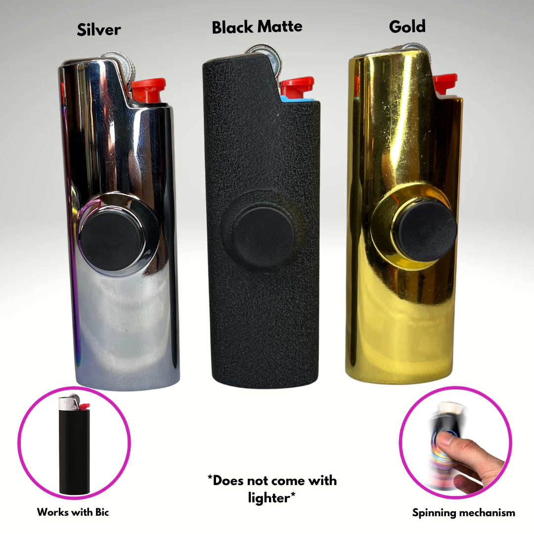 FLKR LYTR® 3PK "Black, Gold, Silver, Purple Chromium Pack " Fidget Spinner Lighter Case for Bic® Spinner Lighter Case | FLKR LYTR