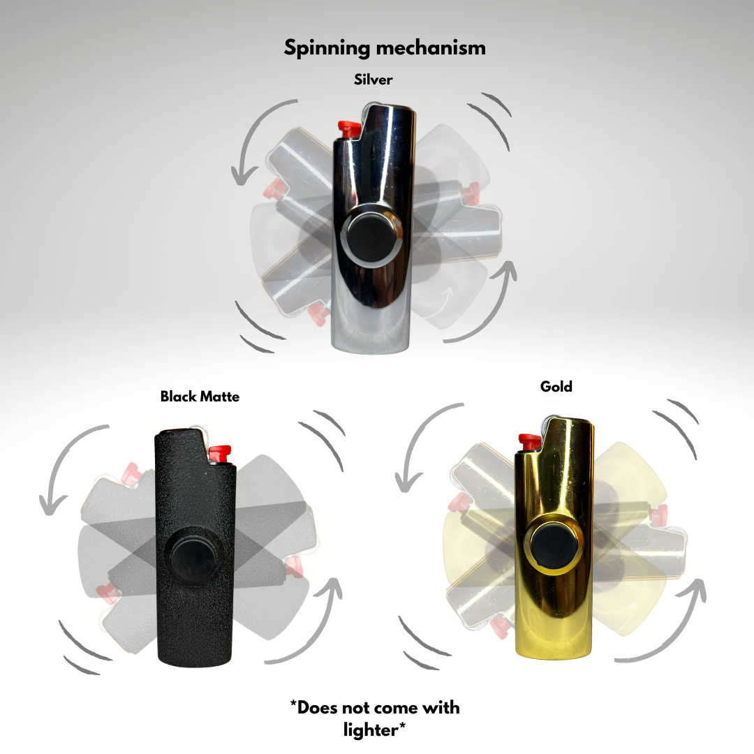 FLKR LYTR® 3PK "Black, Gold, Silver, Purple Chromium Pack " Fidget Spinner Lighter Case for Bic® Spinner Lighter Case | FLKR LYTR