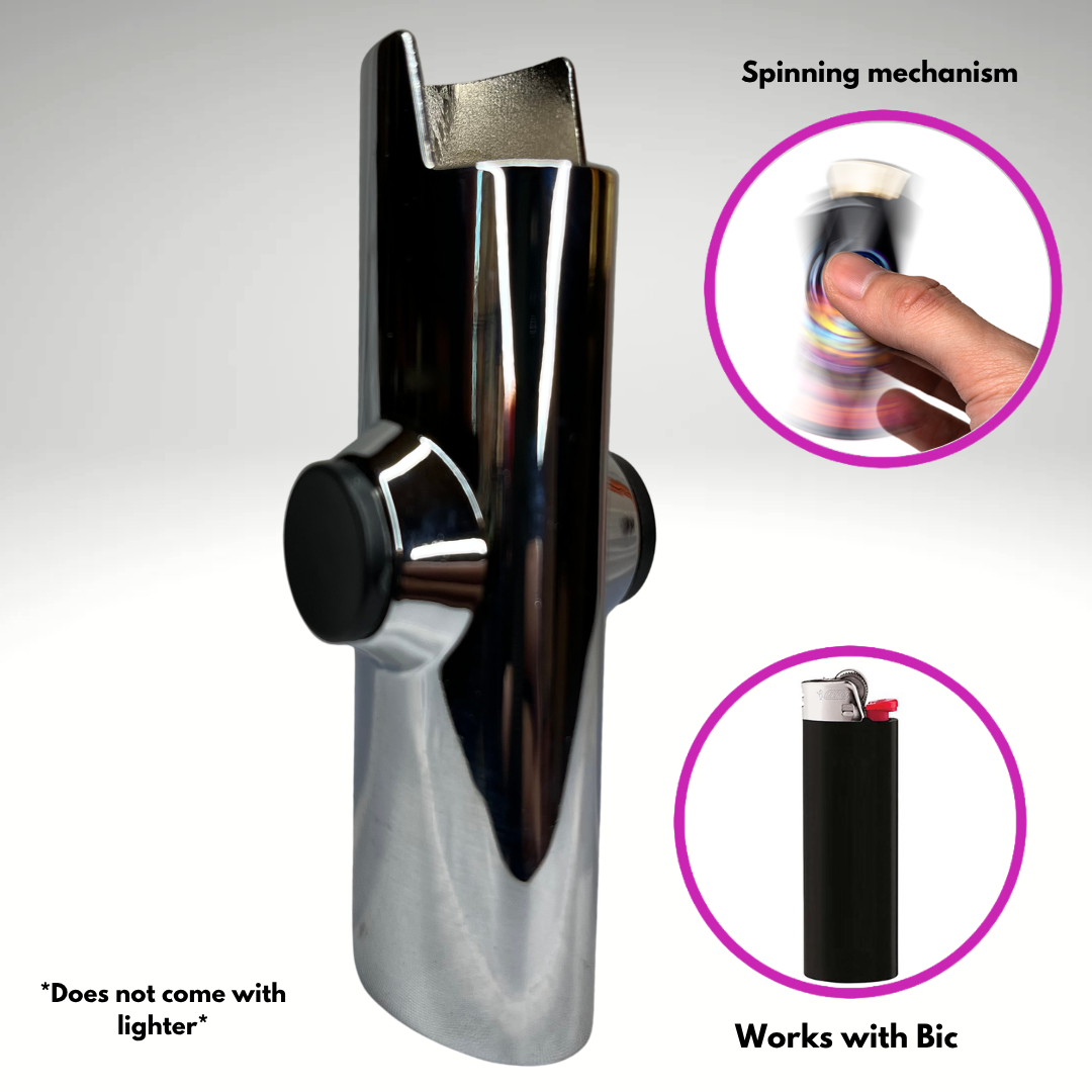 FLKR LYTR® Fidget Spinner Lighter Case "The Metal SLVR Surfer" for Bic® Spinner Lighter Case