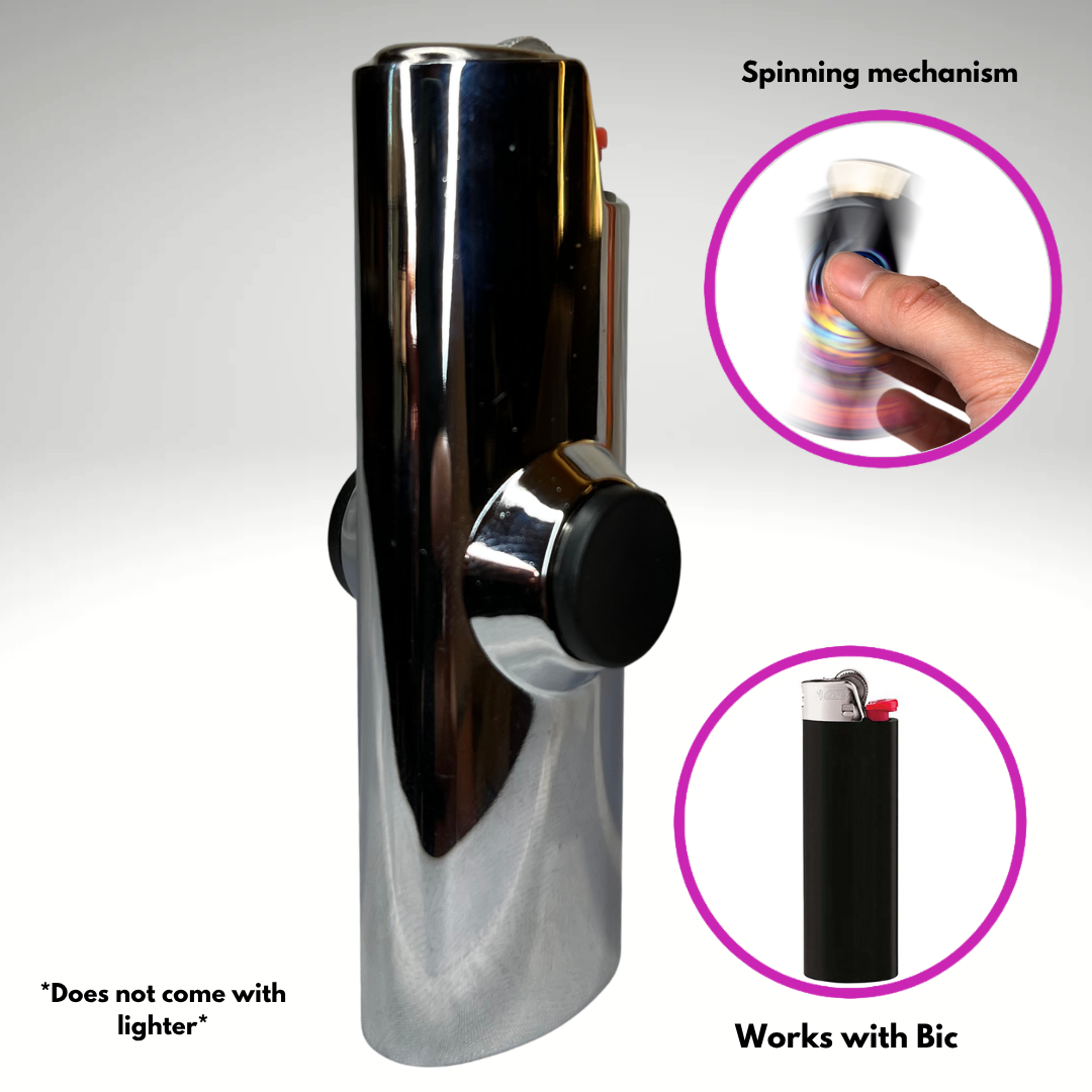 FLKR LYTR® Fidget Spinner Lighter Case "The Metal SLVR Surfer" for Bic® Spinner Lighter Case