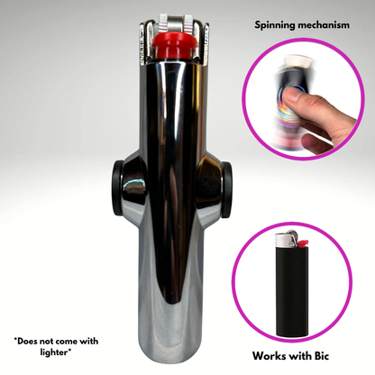 FLKR LYTR® Fidget Spinner Lighter Case "The Metal SLVR Surfer" for Bic® Spinner Lighter Case