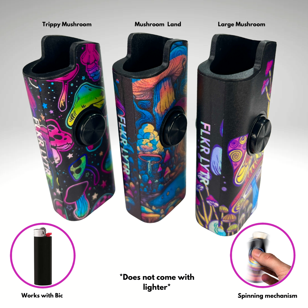 FLKR LYTR® 3PK "Mushroom Mania" Fidget Spinner Lighter Case for Bic® Spinner Lighter Case | FLKR LYTR
