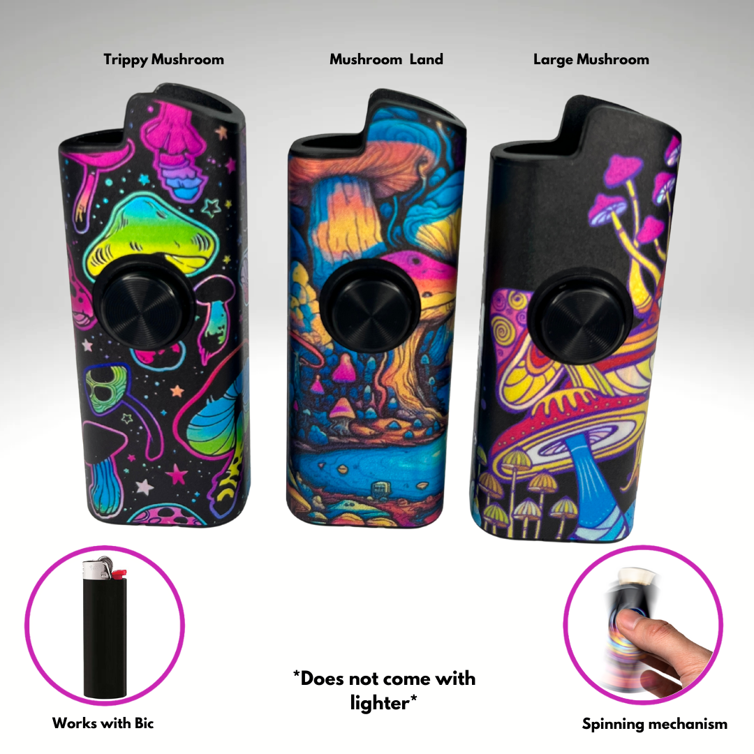 FLKR LYTR® 3PK "Mushroom Mania" Fidget Spinner Lighter Case for Bic® Spinner Lighter Case | FLKR LYTR