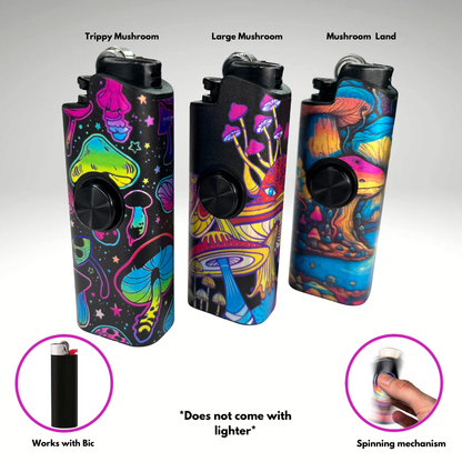 FLKR LYTR® 3PK "Mushroom Mania" Fidget Spinner Lighter Case for Bic® Spinner Lighter Case | FLKR LYTR