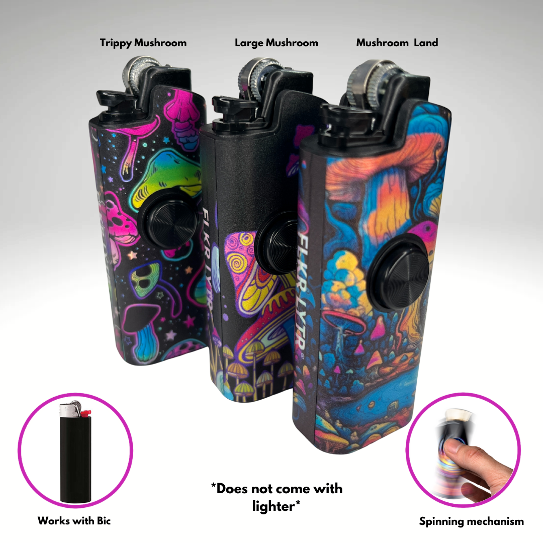 FLKR LYTR® 3PK "Mushroom Mania" Fidget Spinner Lighter Case for Bic® Spinner Lighter Case | FLKR LYTR