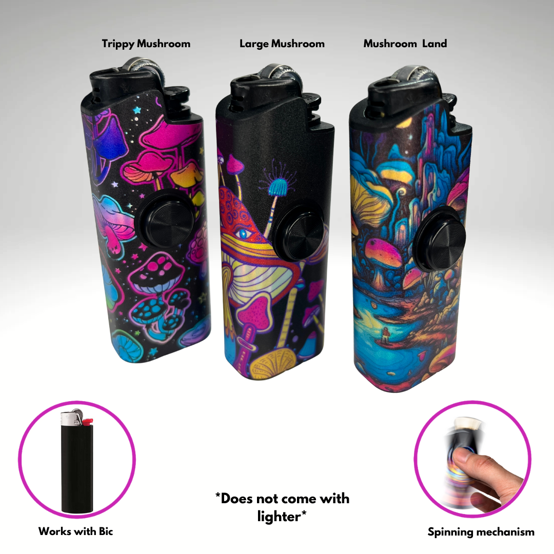 FLKR LYTR® 3PK "Mushroom Mania" Fidget Spinner Lighter Case for Bic® Spinner Lighter Case | FLKR LYTR