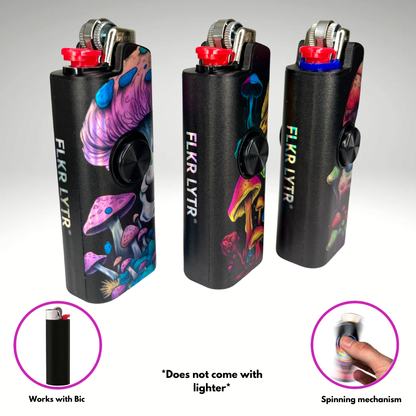FLKR LYTR Mushroom Skull 3pcs Fidget Spinner Case for Bic Lighters- High-Quality Body for Bic Lighter and Spinning Mechanism