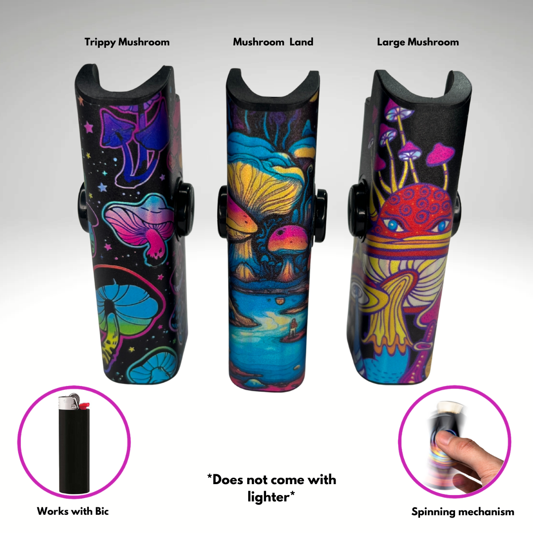 FLKR LYTR® 3PK "Mushroom Mania" Fidget Spinner Lighter Case for Bic® Spinner Lighter Case | FLKR LYTR
