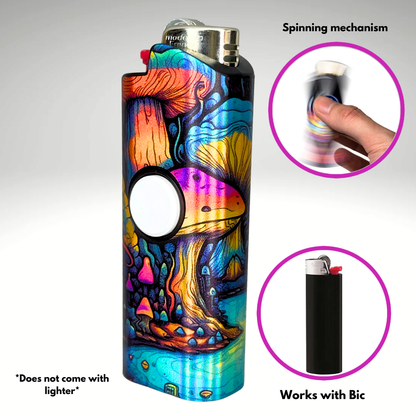 FLKR LYTR® Fidget Spinner Lighter Case "Mushroom Land " for Bic® Spinner Lighter Case | FLKR LYTR - $11.99