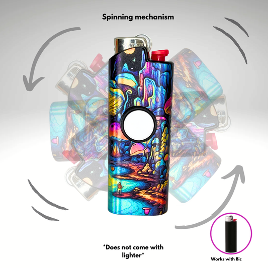 FLKR LYTR® Fidget Spinner Lighter Case "Mushroom Land " for Bic® Spinner Lighter Case