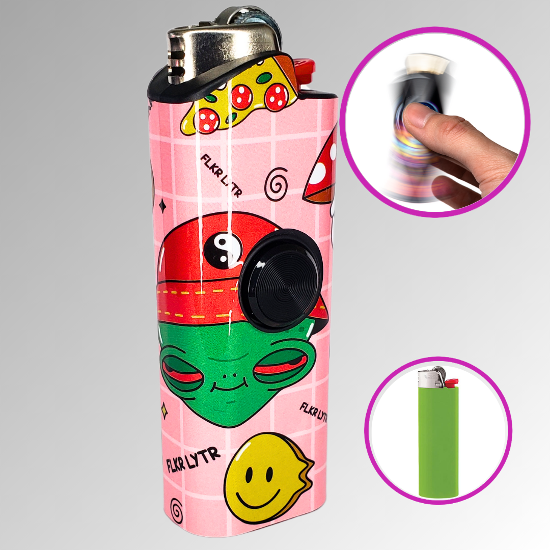 FLKR LYTR® Fidget Spinner Lighter Case "Hi Alien" for Bic® Lighter Case - Smoking Accessories $11.99