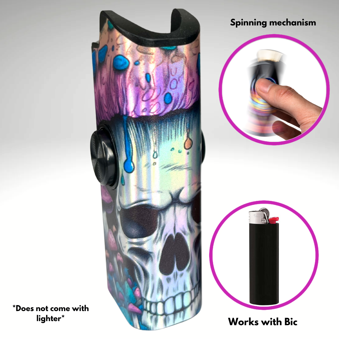 FLKR LYTR® Fidget Spinner Lighter Case "Skull Mushroom Purple" for Bic® Spinner Lighter Case