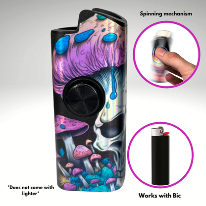 FLKR LYTR® Fidget Spinner Lighter Case "Skull Mushroom Purple" for Bic® Spinner Lighter Case