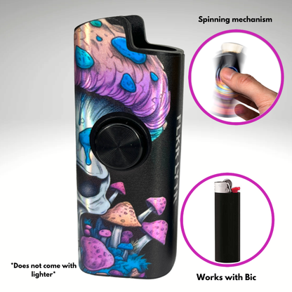 FLKR LYTR® Fidget Spinner Lighter Case "Skull Mushroom Purple" for Bic® Spinner Lighter Case