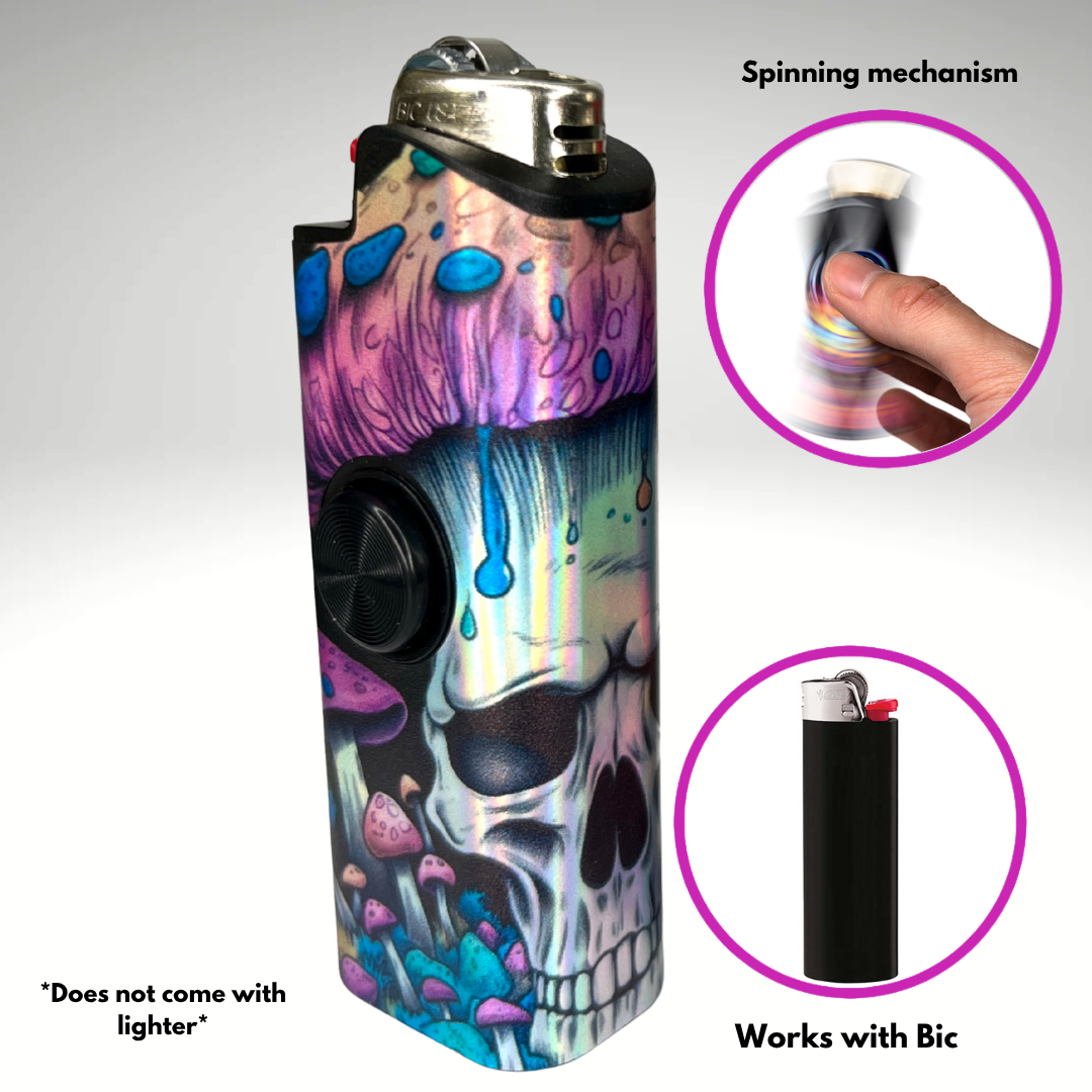 FLKR LYTR® Fidget Spinner Lighter Case "Skull Mushroom Purple" for Bic® Spinner Lighter Case