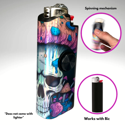 FLKR LYTR® Fidget Spinner Lighter Case "Skull Mushroom Purple" for Bic® Spinner Lighter Case