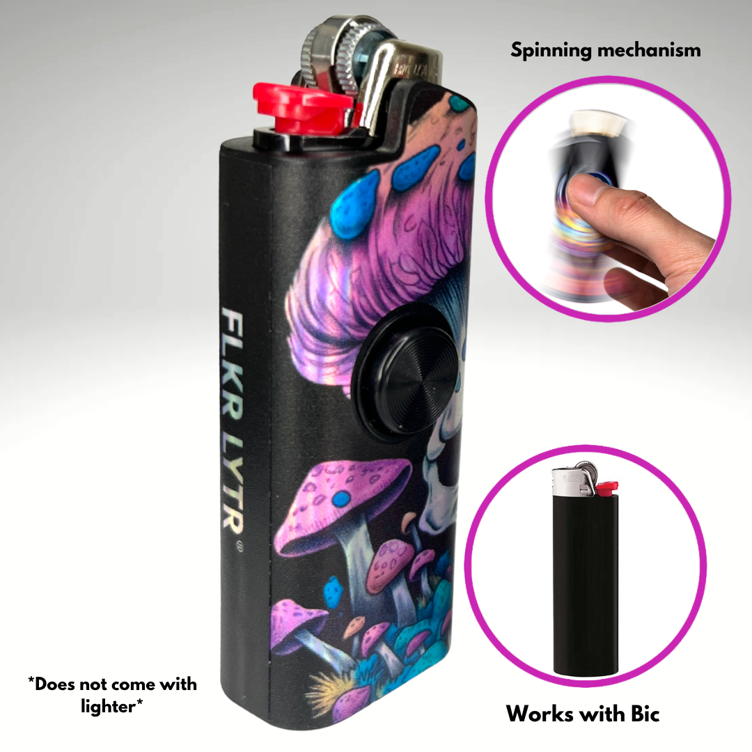 FLKR LYTR® Fidget Spinner Lighter Case "Skull Mushroom Purple" for Bic® Spinner Lighter Case