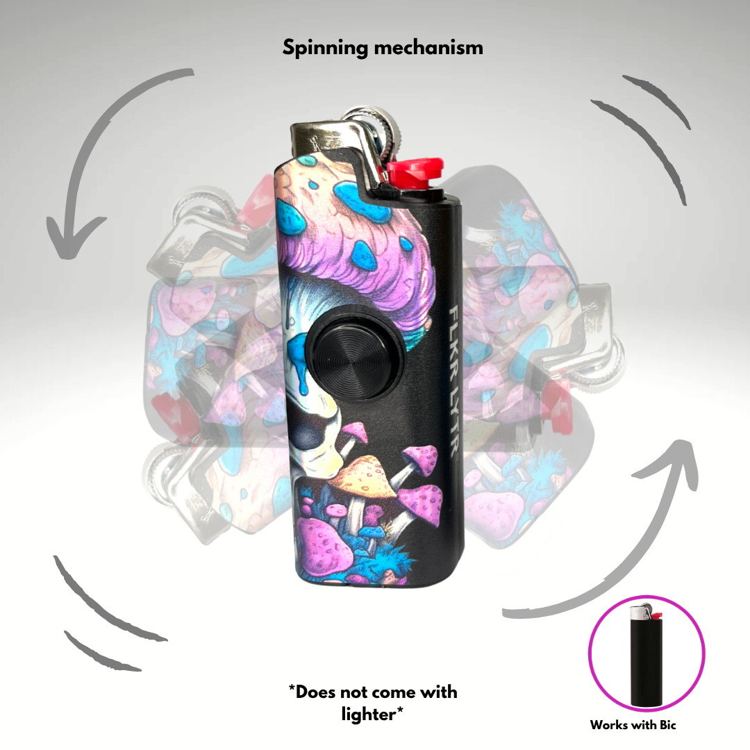 FLKR LYTR® Fidget Spinner Lighter Case "Skull Mushroom Purple" for Bic® Spinner Lighter Case