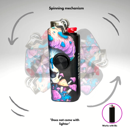 FLKR LYTR® Fidget Spinner Lighter Case "Skull Mushroom Purple" for Bic® Spinner Lighter Case