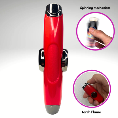 FLKR LYTR: Red Fidget Torch Lighter with Vibrant Finish, Spinning Mechanism, Windproof Jet Flame & Ideal for Candles and Outdoor Adventures - Accessory