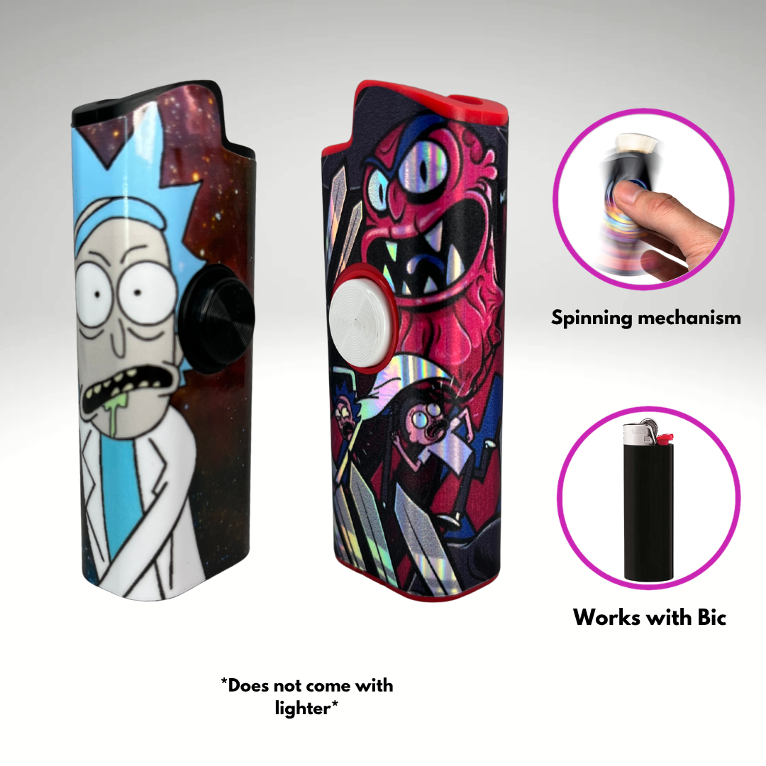 FLKR LYTR™ | R&M + Scarie Terrie 2Pk Fidget Spinner Lighter Case for Bic | FLKR LYTR