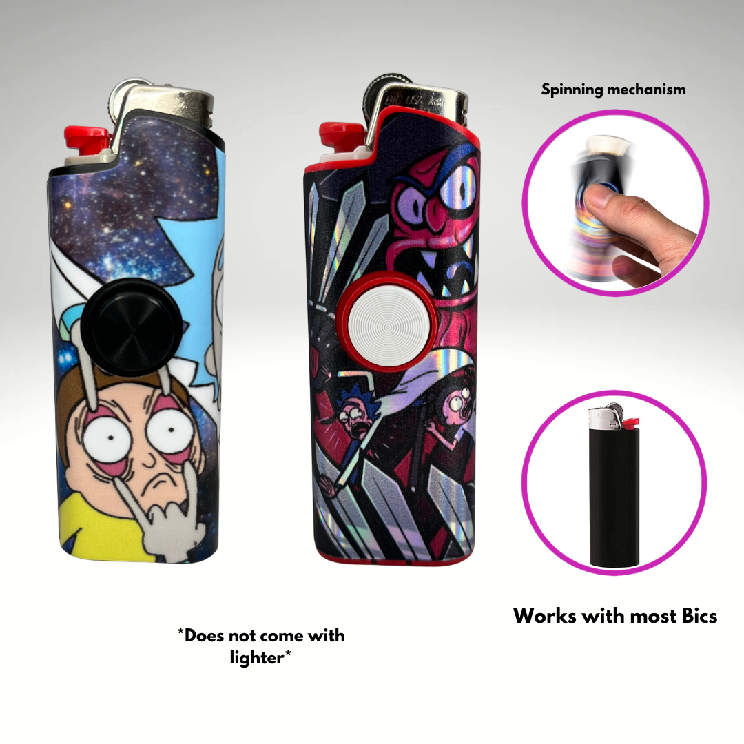 FLKR LYTR™ | R&M + Scarie Terrie 2Pk Fidget Spinner Lighter Case for Bic | FLKR LYTR