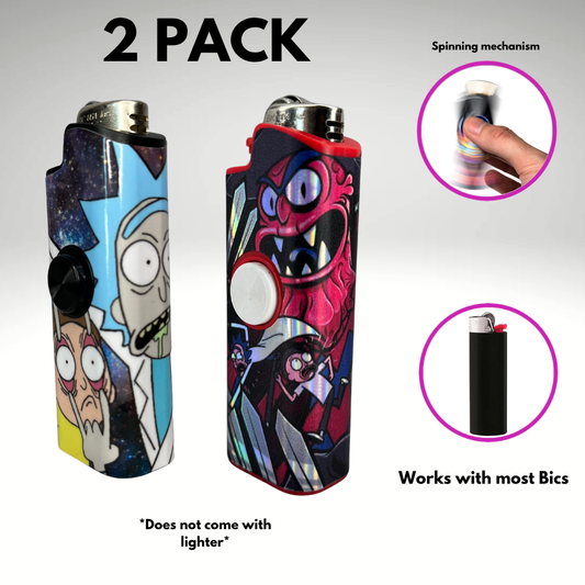 FLKR LYTR™ | R&M + Scarie Terrie 2Pk Fidget Spinner Lighter Case for Bic | FLKR LYTR