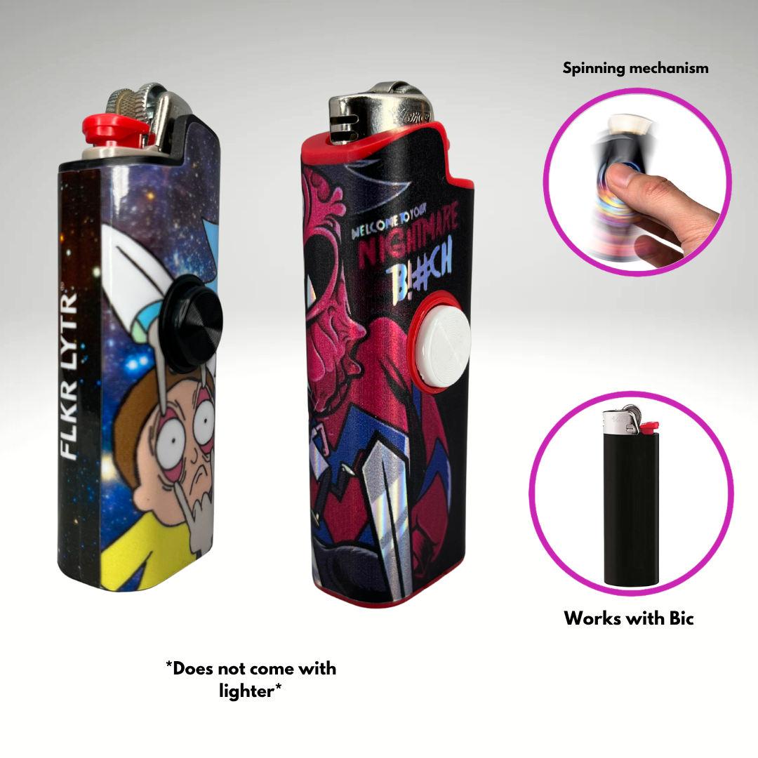 FLKR LYTR™ | R&M + Scarie Terrie 2Pk Fidget Spinner Lighter Case for Bic | FLKR LYTR