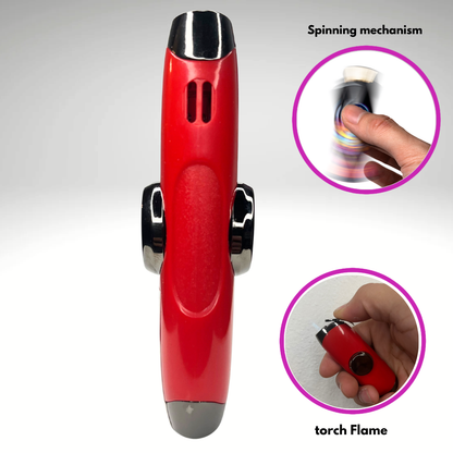 FLKR LYTR: Red Fidget Torch Lighter with Vibrant Finish, Spinning Mechanism, Windproof Jet Flame & Ideal for Candles and Outdoor Adventures - Accessory