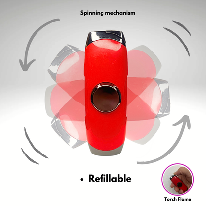FLKR LYTR: Red Fidget Torch Lighter with Vibrant Finish, Spinning Mechanism, Windproof Jet Flame & Ideal for Candles and Outdoor Adventures - Accessory