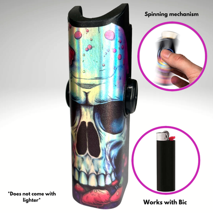 FLKR LYTR® Fidget Spinner Lighter Case "Red Mushroom Skull" for Bic® Spinner Lighter Case