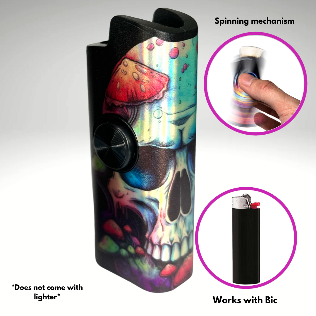 FLKR LYTR® Fidget Spinner Lighter Case "Red Mushroom Skull" for Bic® Spinner Lighter Case