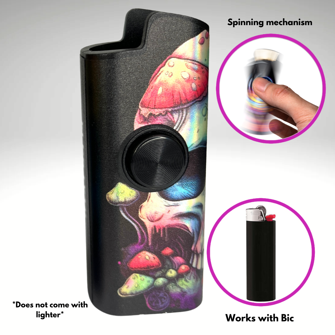 FLKR LYTR® Fidget Spinner Lighter Case "Red Mushroom Skull" for Bic® Spinner Lighter Case