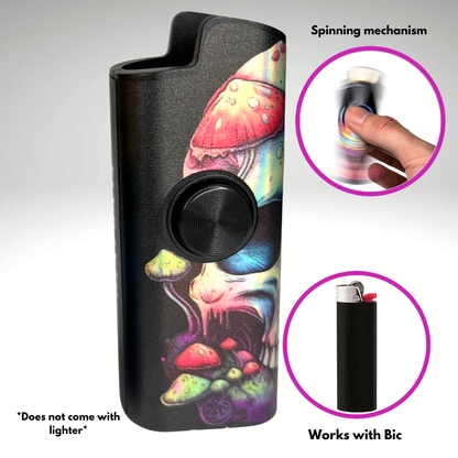 FLKR LYTR® Fidget Spinner Lighter Case "Red Mushroom Skull" for Bic® Spinner Lighter Case