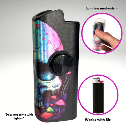 FLKR LYTR® Fidget Spinner Lighter Case "Red Mushroom Skull" for Bic® Spinner Lighter Case