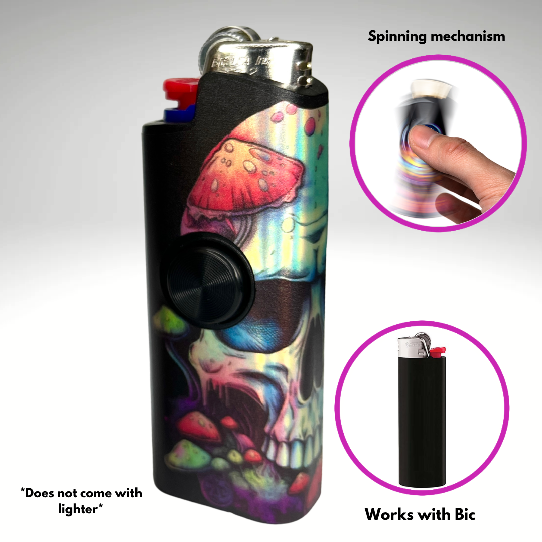 FLKR LYTR® Fidget Spinner Lighter Case "Red Mushroom Skull" for Bic® Spinner Lighter Case