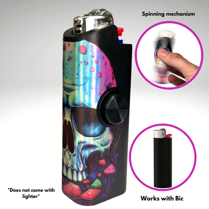 FLKR LYTR® Fidget Spinner Lighter Case "Red Mushroom Skull" for Bic® Spinner Lighter Case