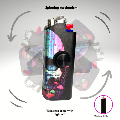 FLKR LYTR® Fidget Spinner Lighter Case "Red Mushroom Skull" for Bic® Spinner Lighter Case