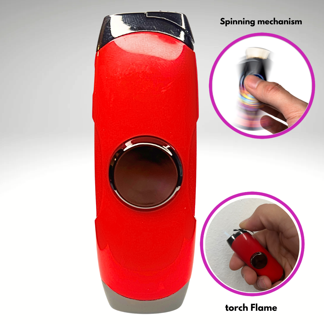 FLKR LYTR: Red Fidget Torch Lighter with Vibrant Finish, Spinning Mechanism, Windproof Jet Flame & Ideal for Candles and Outdoor Adventures - Accessory