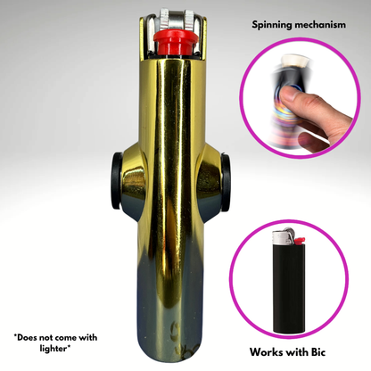 FLKR LYTR® Fidget Spinner Lighter Case "The Metal Gold MMBER" for Bic® Spinner Lighter Case
