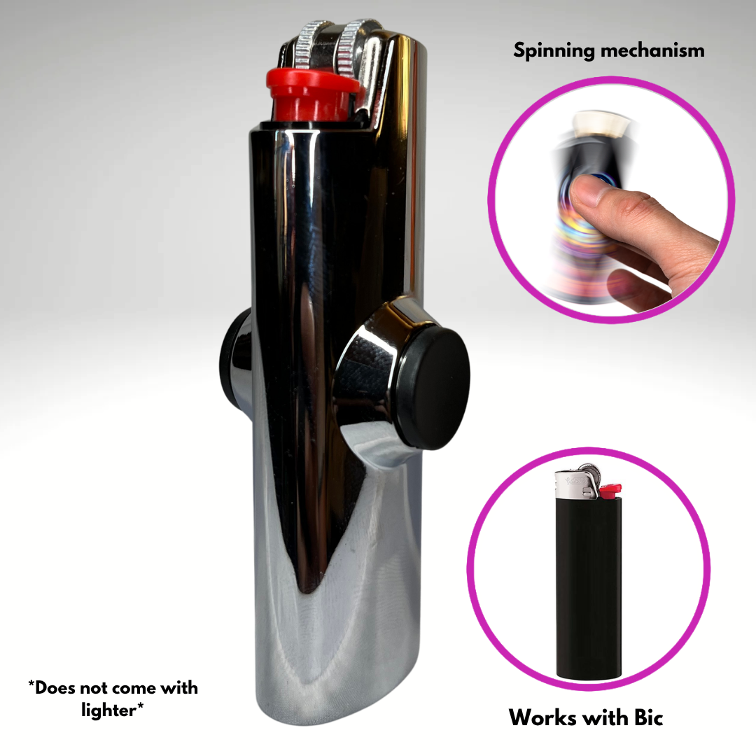 FLKR LYTR® Fidget Spinner Lighter Case "The Metal SLVR Surfer" for Bic® Spinner Lighter Case