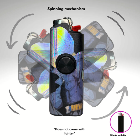 Lighter case with fidget spinning mechanism and colorful design of Trunks on a gray background