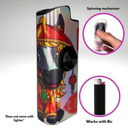 FLKR LYTR®  Fidget Spinner Lighter Case "Year of The Fire Pony" for Bic® Spinner Lighter Case