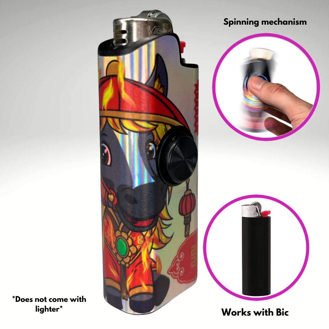 FLKR LYTR®  Fidget Spinner Lighter Case "Year of The Fire Pony" for Bic® Spinner Lighter Case