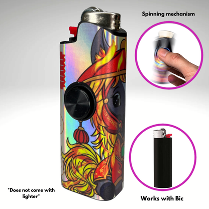 FLKR LYTR®  Fidget Spinner Lighter Case "Year of The Fire Pony" for Bic® Spinner Lighter Case