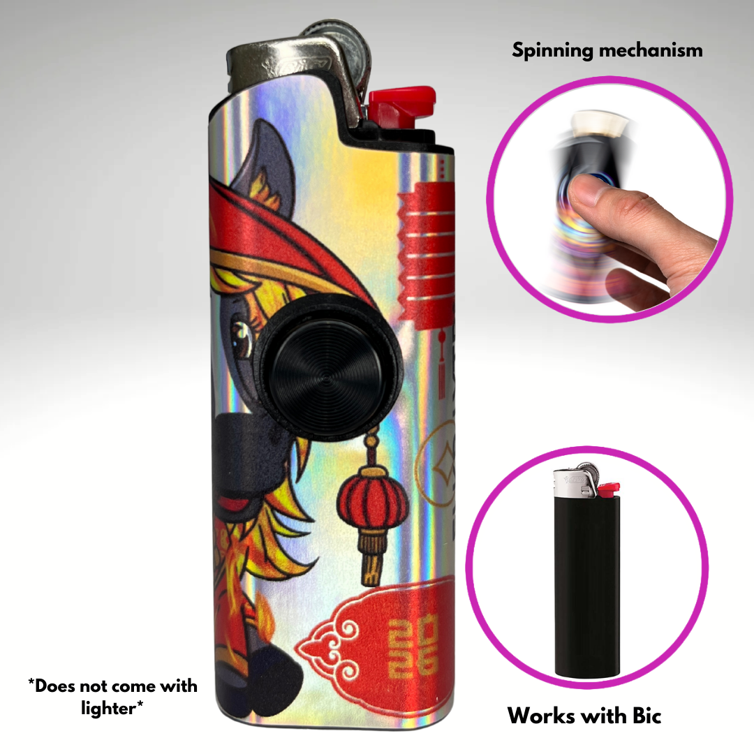 FLKR LYTR®  Fidget Spinner Lighter Case "Year of The Fire Pony" for Bic® Spinner Lighter Case