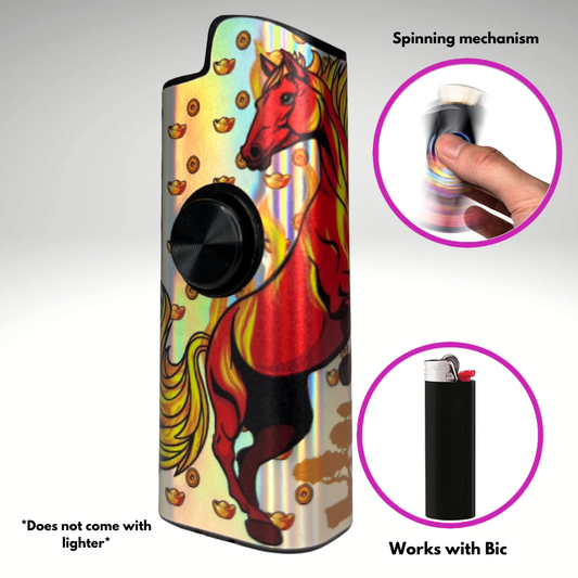 FLKR LYTR®  Fidget Spinner Lighter Case "Year of The Fire Horse" for Bic® Spinner Lighter Case