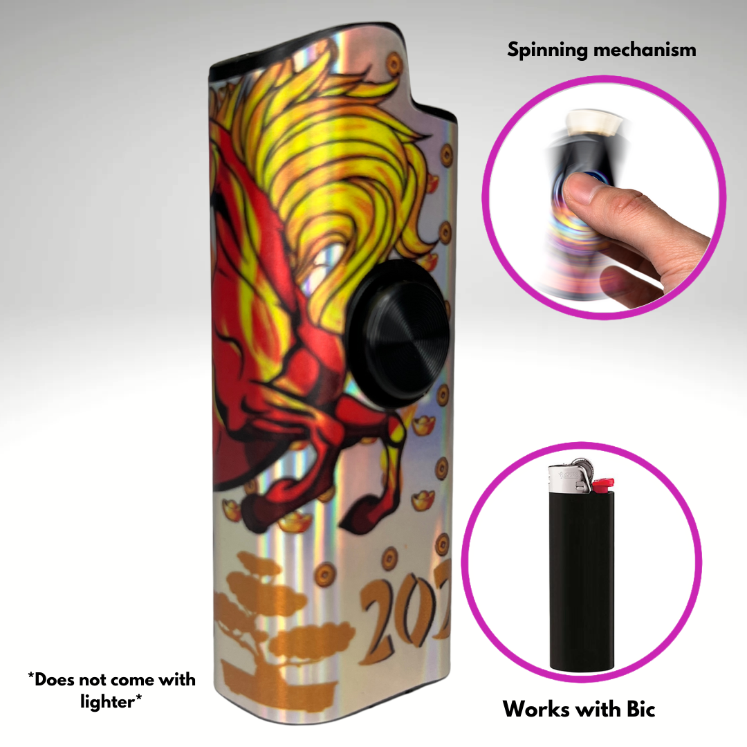 FLKR LYTR®  Fidget Spinner Lighter Case "Year of The Fire Horse" for Bic® Spinner Lighter Case